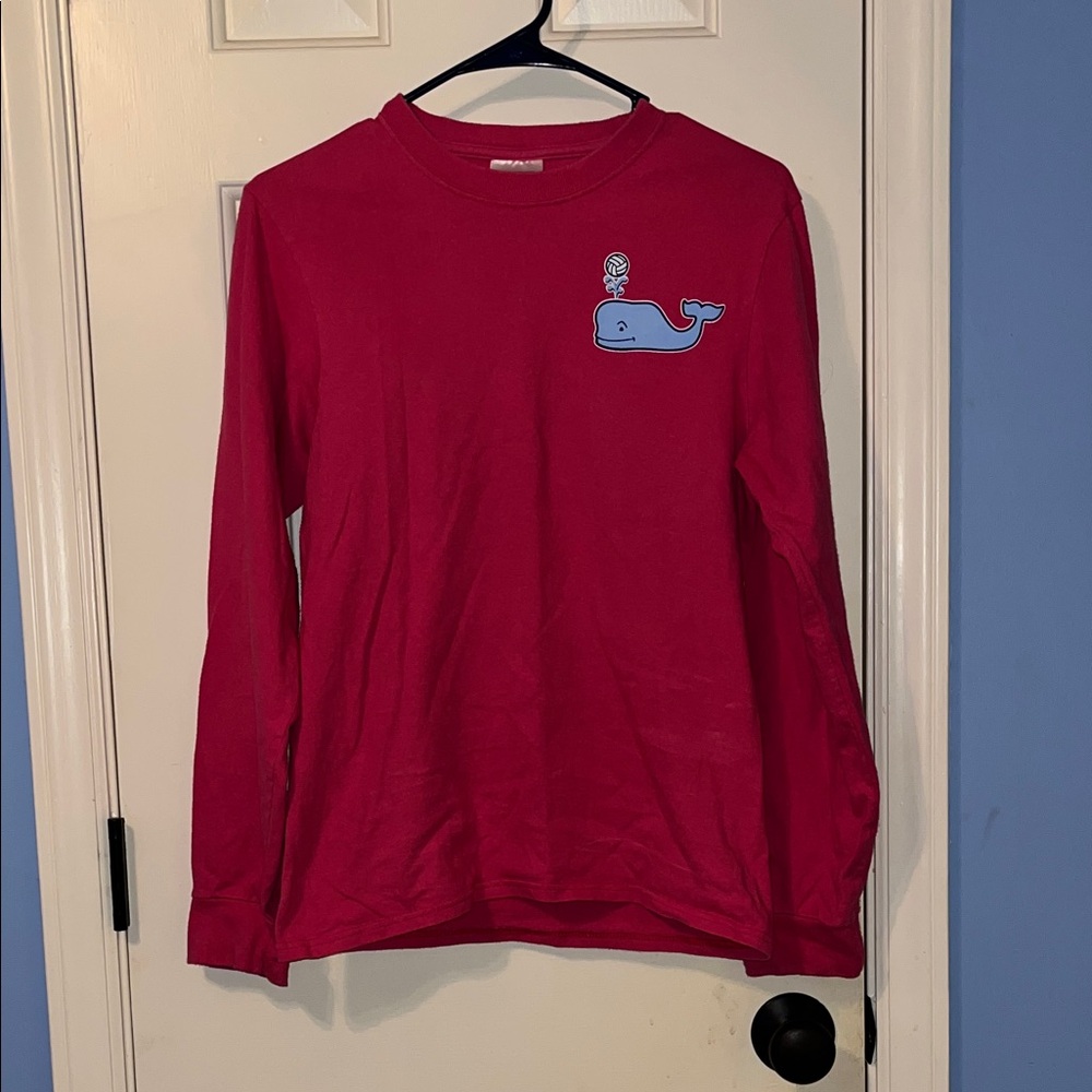 Vineyard Vines Red Long Sleeve Tee with Whale Logo